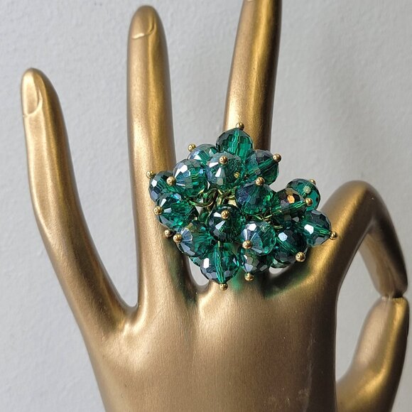 Aqua Green Crystal Cluster Ring,  Adjustable Crystal Ring Statement Crystal Ring - Picture 1 of 10